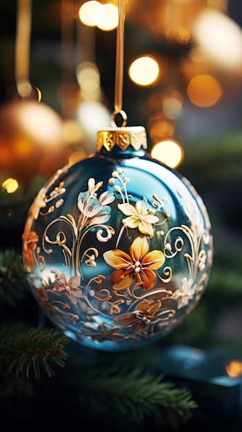 Festive white ornament with red and gold floral designs