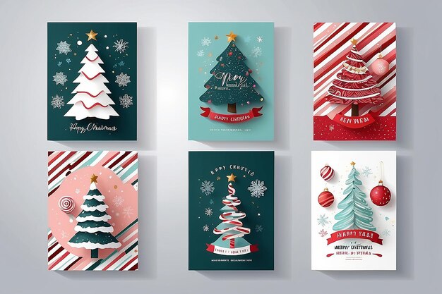 Festive Wishes Set Modern Christmas and New Year Greeting Cards