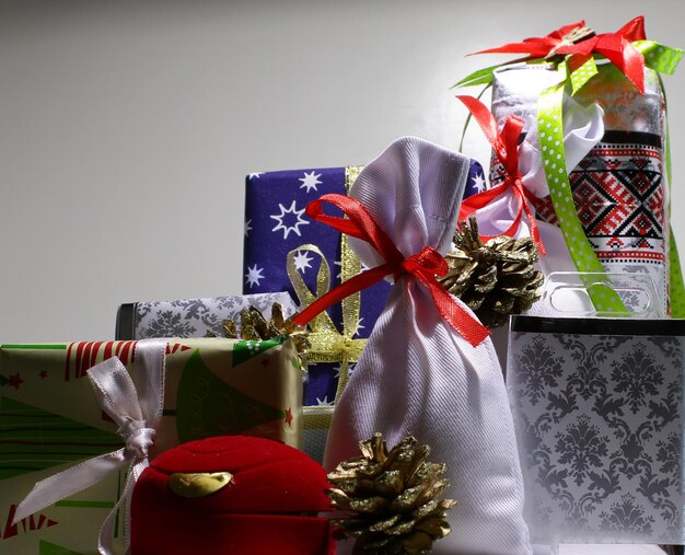 Festive wrapped gifts and souvenirs of various sizes