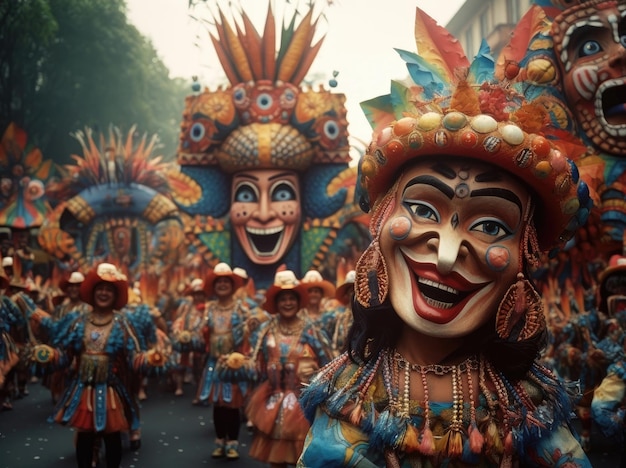 Festivities in Southamerica Colorful carnival of people on the street