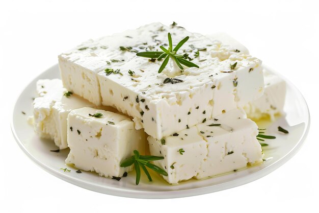 Photo feta cheese on a white plate