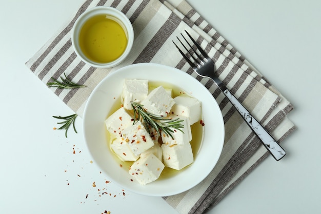 feta cheese on white surface