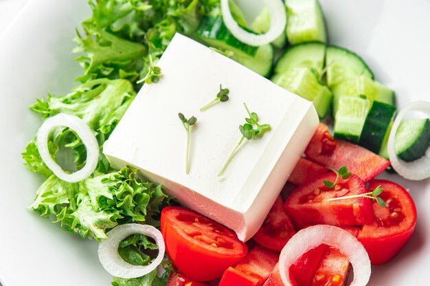 Feta salade komkommer tomaat sla groenten gezonde maaltijd dieet snack op tafel