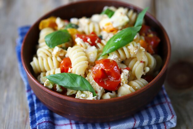 Feta tomato pasta in a bowl