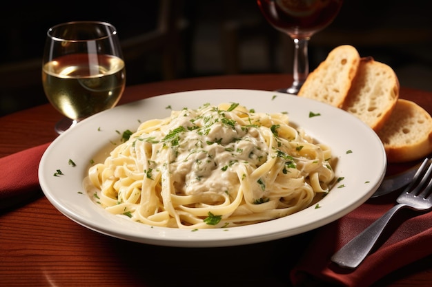 Fettuccine Alfredo served in plate