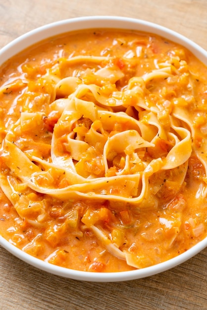 Fettuccine pasta with creamy tomato sauce or pink sauce