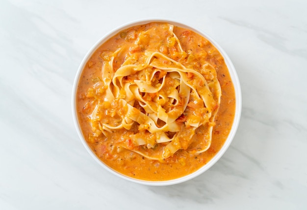 fettuccine pasta with creamy tomato sauce or pink sauce