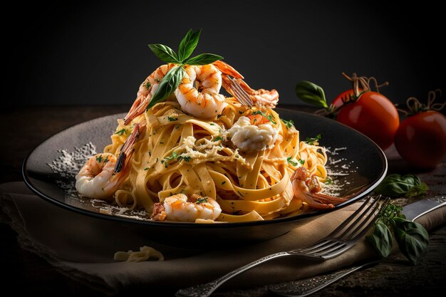 Fettuccine pasta with shrimp