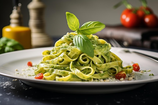 Photo fettuccine with basil pesto