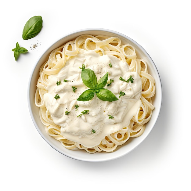 fettuccini alfredo pasta isolated on white background