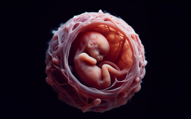 Foto fetus in de baarmoeder van de moeder in de baarmoederzak 3 maanden zwangerschap voor de bevalling