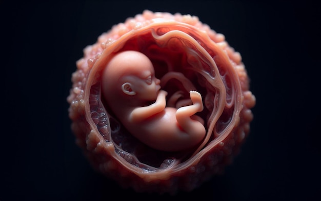 사진 태아가 어머니의 자궁에서 자궁 주머니에서 출산하기 전에 임신 3 개월
