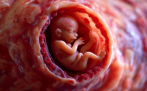 Fetus in the womb of the mother in the uterine sac 3 months gestation before giving birth