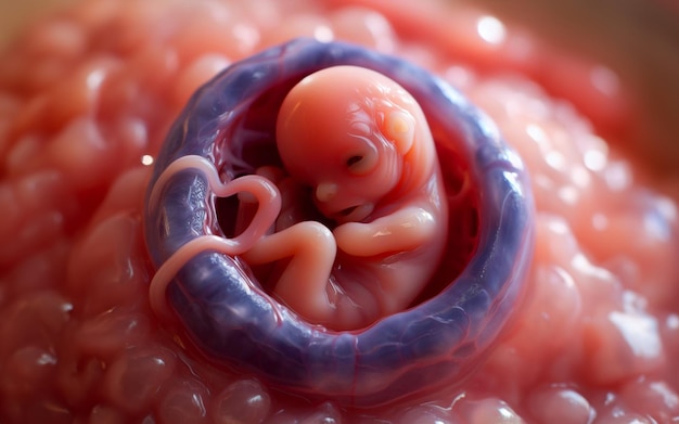 Fetus in the womb of the mother in the uterine sac 3 months gestation before giving birth