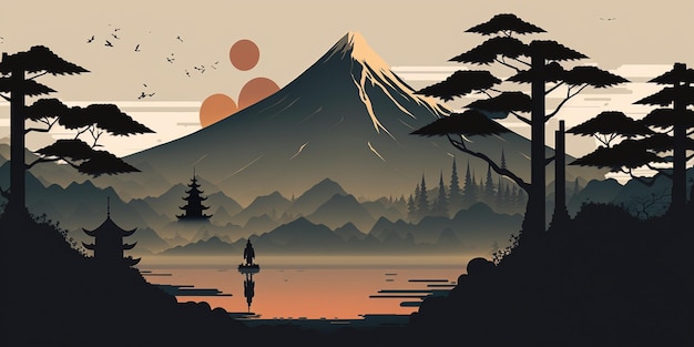 feudal Japan minimal landscape