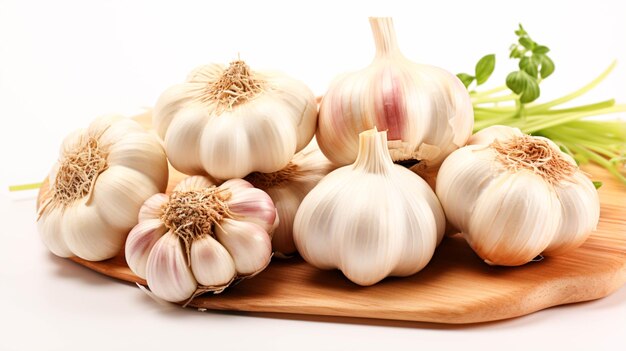 Few cloves of garlic on white background