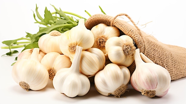 Few cloves of garlic on white background