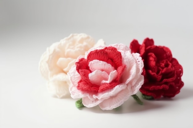 A few crochet flowers on a white background