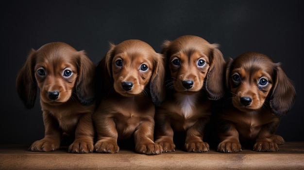 Few cute excited dachshund puppies Generative AI