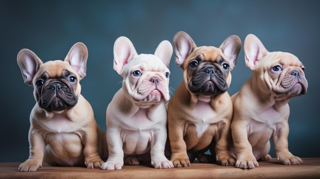 Few cute excited French Bulldog puppies Generative AI