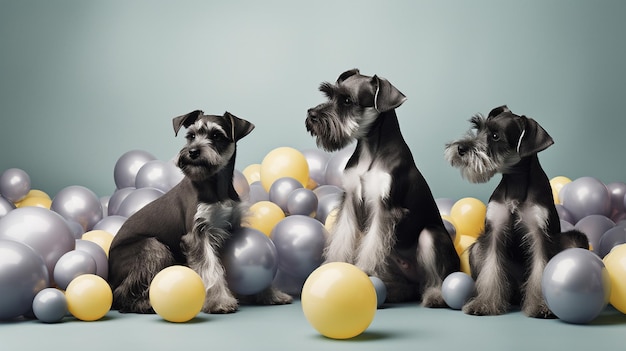 Few cute miniature schnauzer puppies on a minimalist backdrop Generative AI
