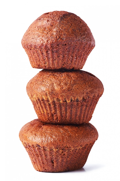 A few dark chocolate dough muffin on isolated on white background.