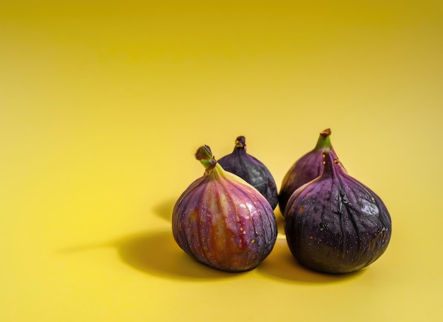 A few figs on yellow background with copy space AI Generated