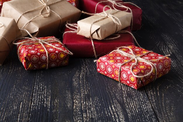 Few giftboxes on wooden table