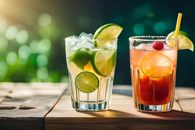 a few glasses of cocktails with limes and limes.