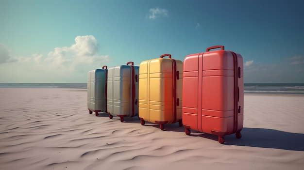 Few modern suitcases on tropical resort beach at sunny day neural network generated art