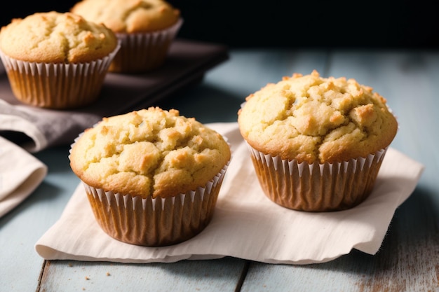 A few muffins on a plate with one that says'banana '