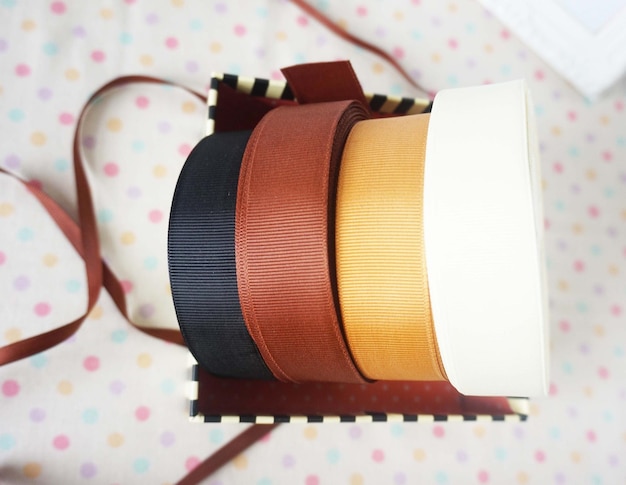 a few rolls of colorful ribbon for crafting, handmade items and DIY