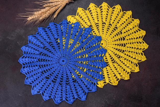 A few things tied from strings with your own hands in the colors of the flag of ukraine