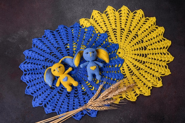 A few things tied from strings with your own hands in the colors of the flag of ukraine