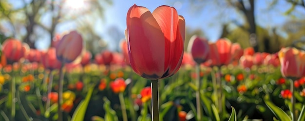 A few tulips under the blue sky