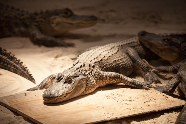 いくつかの非常にかわいい小さなワニがフロリダアメリカのエバーグレーズ国立公園に展示されています