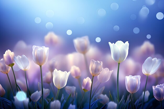 few white tulips in the sun soft atmospheric lighting
