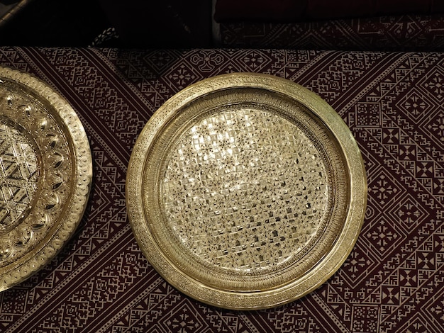 Fez Morocco Metal craftsman making copper trays