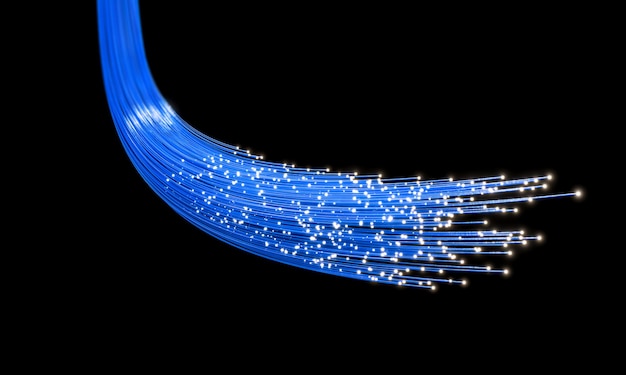 Fiber optic cable on black 3d render