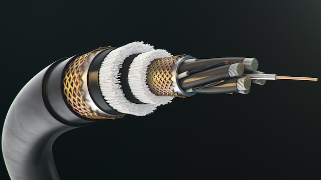 Fiber optic cable on a colored background. future cable
technology. detailed cable cross section