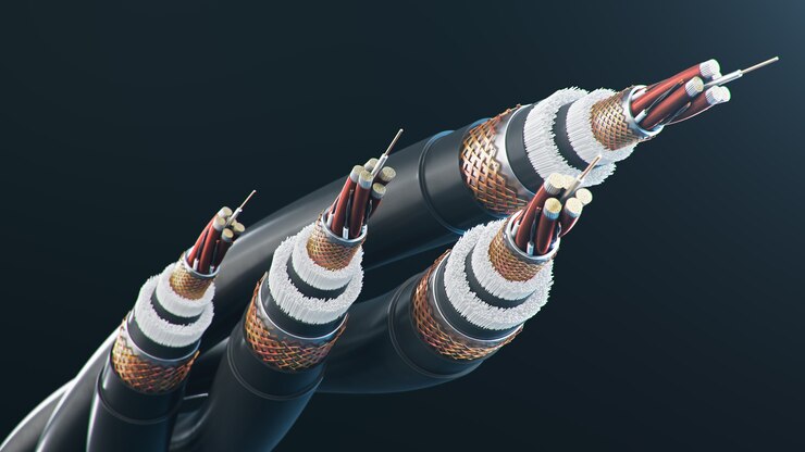 Fiber optic cable on a colored background. Future cable technology.