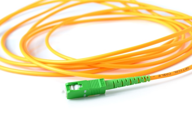 Fiber optic cable on white background