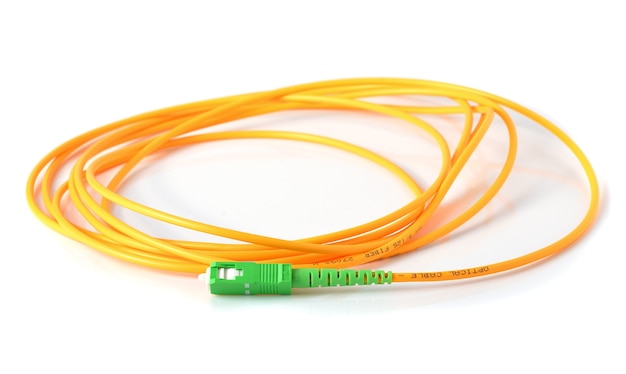 Fiber optic cable on white background