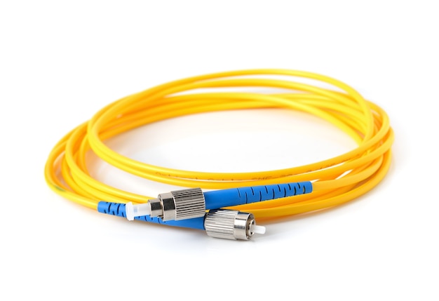 Fiber optic cable on white background