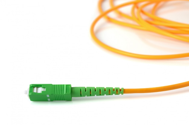 Fiber optic cable on white background