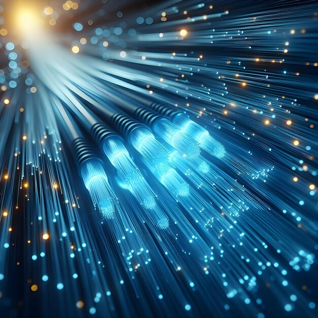 A fiber optic cables transmitting data at high speeds