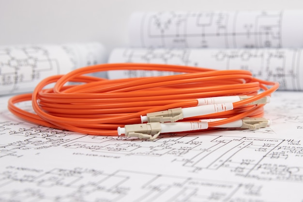 Fiber optic patch cord cable on electrical engineering drawings