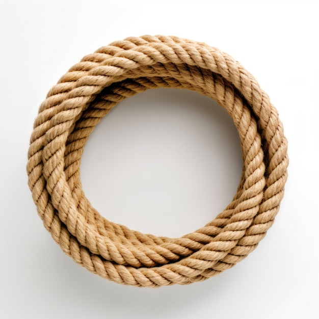 Fibrous thick rope twisted into a circle isolated on a white background
