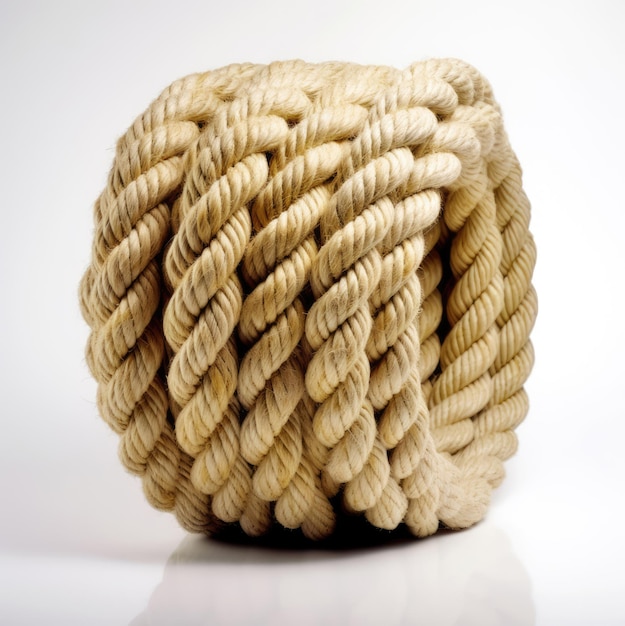 Fibrous thick rope twisted into a circle isolated on a white background