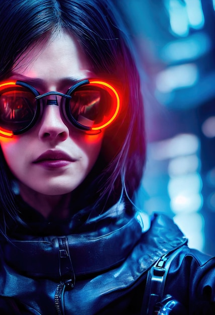 Fictief portret van een scifi cyberpunk-meisje hightech futuristische vrouw uit de toekomst